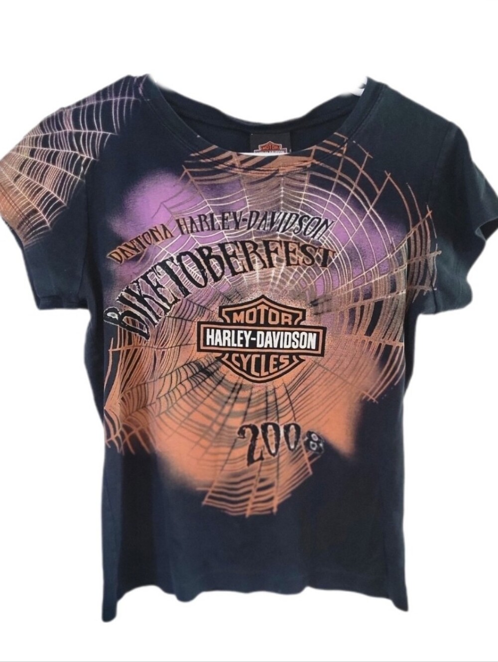 Vintage Y2k Harley Davidson Biketober 2008 Halloween Womens Tee Shirt XL